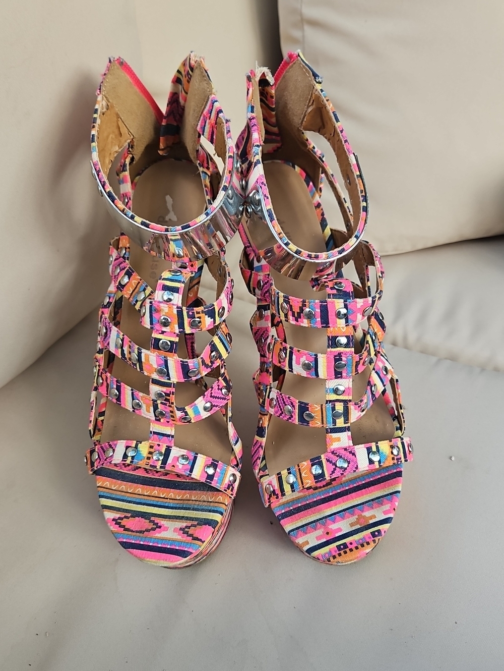 Dollhouse Pink Multi-Striped Gladiator Heels